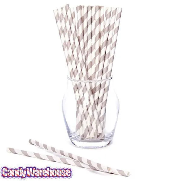 Paper 7.75-Inch Drinking Straws - Grey Stripes: 25-Piece Pack