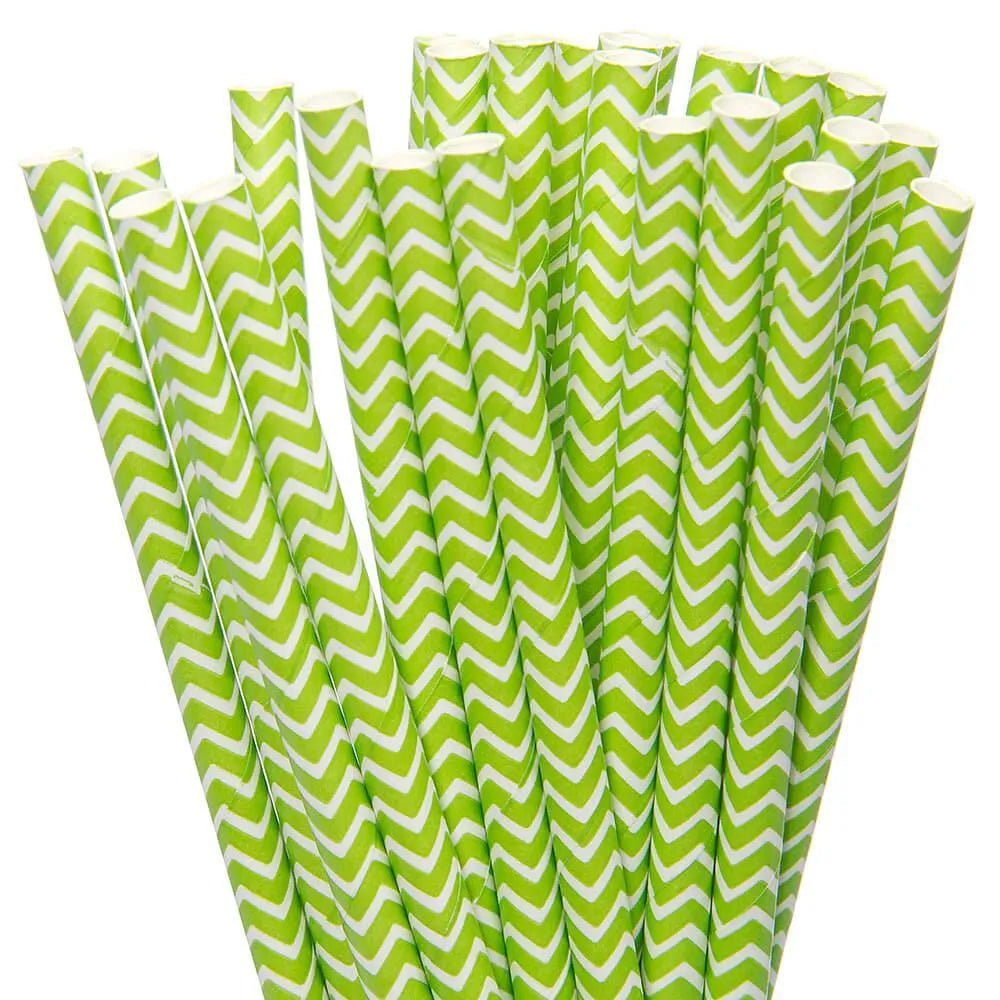 Paper 7.75-Inch Drinking Straws - Jasmine Green Chevron Stripes: 25-Piece Pack