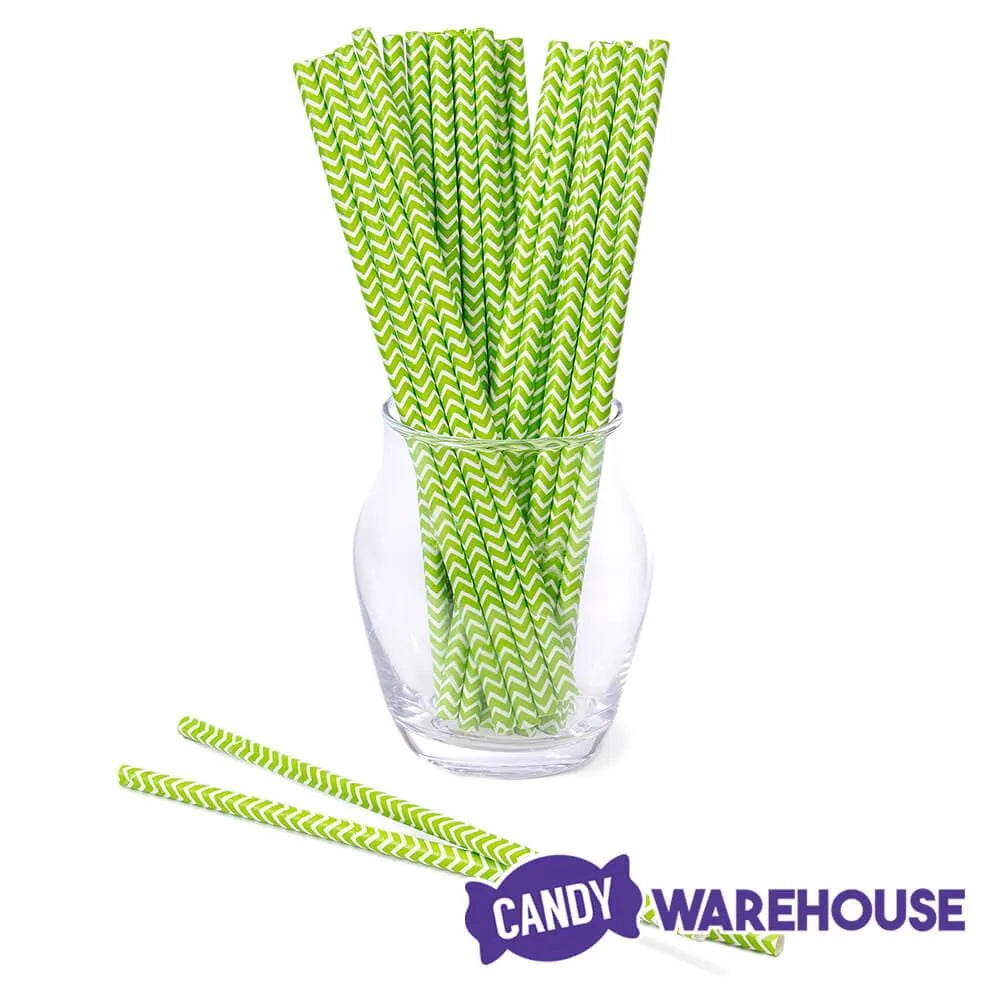 Paper 7.75-Inch Drinking Straws - Jasmine Green Chevron Stripes: 25-Piece Pack