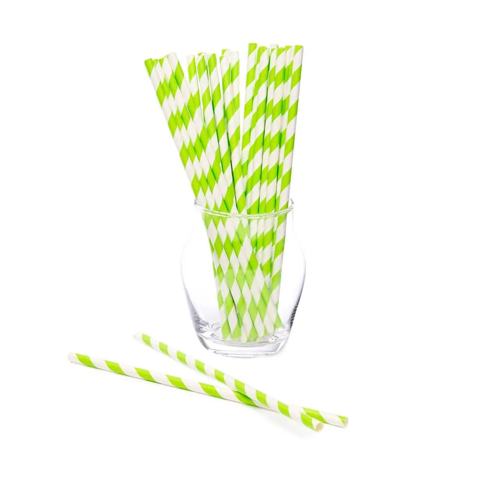 Paper 7.75-Inch Drinking Straws - Jasmine Green Stripes: 25-Piece Pack