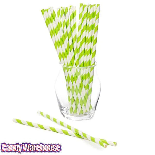 Paper 7.75-Inch Drinking Straws - Jasmine Green Stripes: 25-Piece Pack