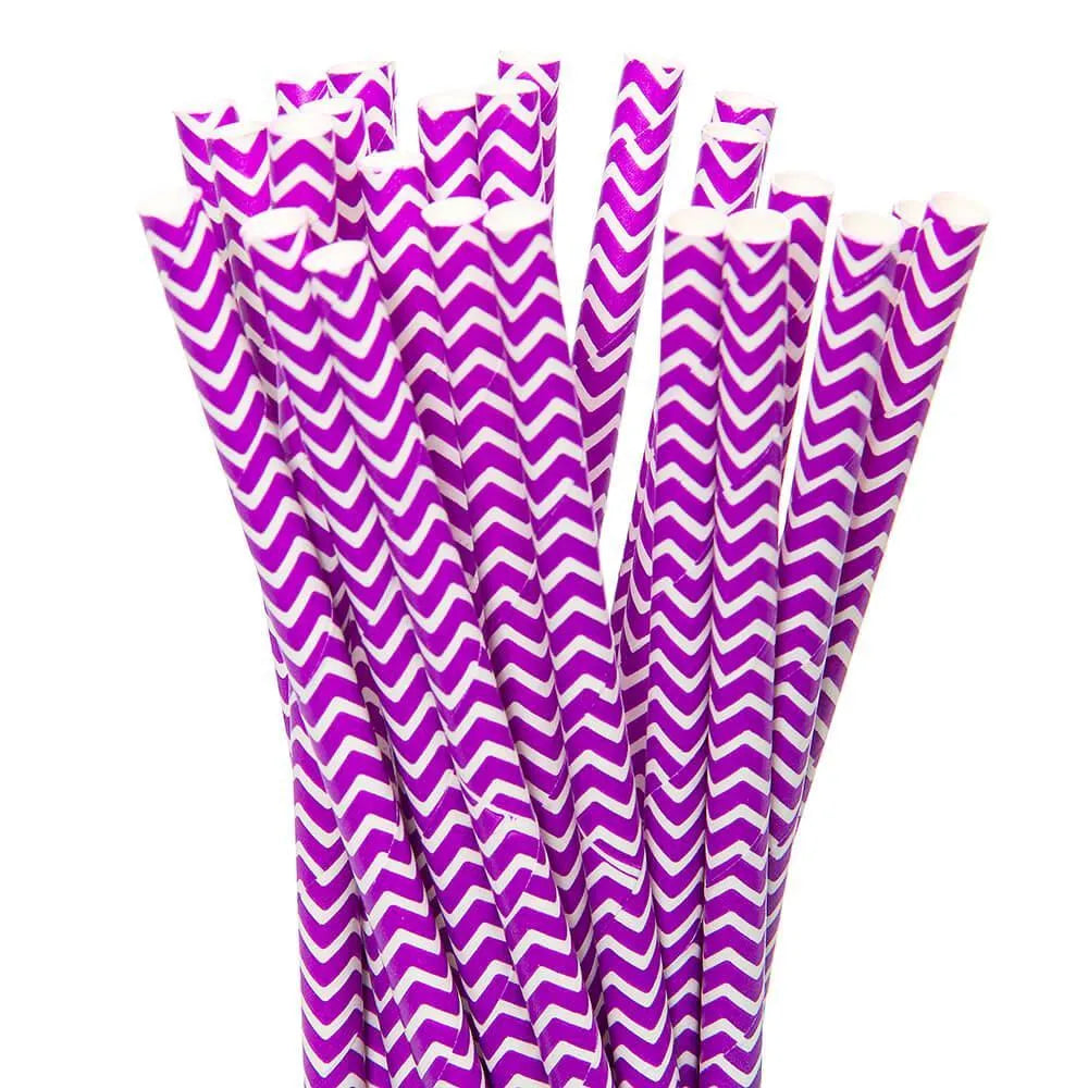 Paper 7.75-Inch Drinking Straws - Lavender Chevron Stripes: 25-Piece Pack