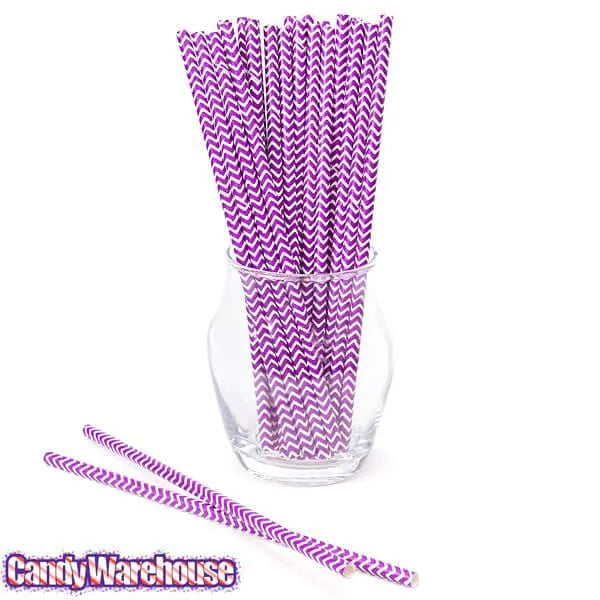 Paper 7.75-Inch Drinking Straws - Lavender Chevron Stripes: 25-Piece Pack