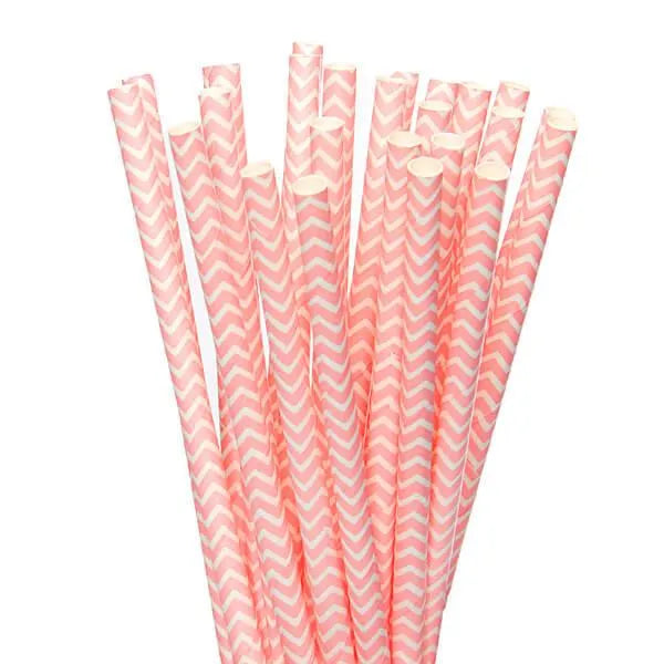 Paper 7.75-Inch Drinking Straws - Light Pink Chevron Stripes: 25-Piece Pack