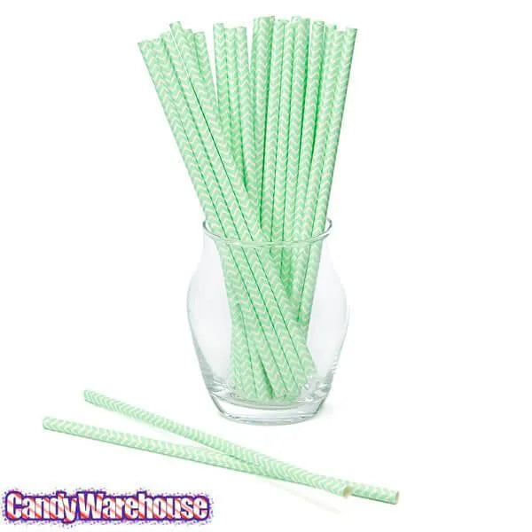 Paper 7.75-Inch Drinking Straws - Mint Green Chevron Stripes: 25-Piece Pack