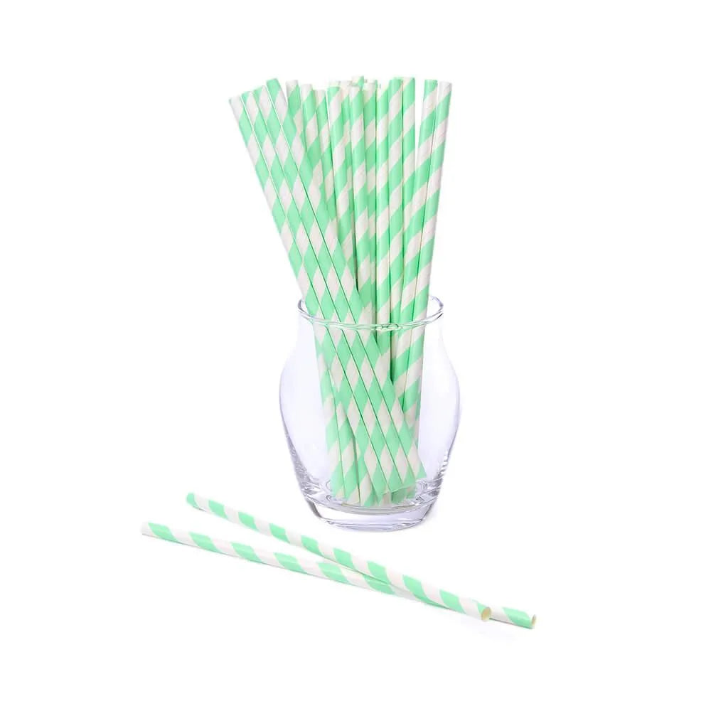 Paper 7.75-Inch Drinking Straws - Mint Green Stripes: 25-Piece Pack