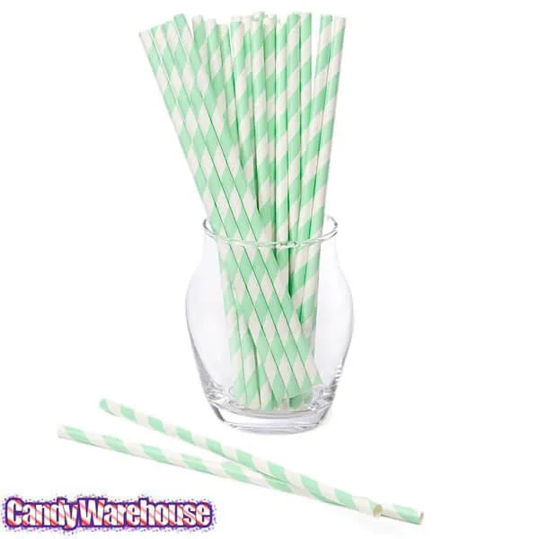 Paper 7.75-Inch Drinking Straws - Mint Green Stripes: 25-Piece Pack