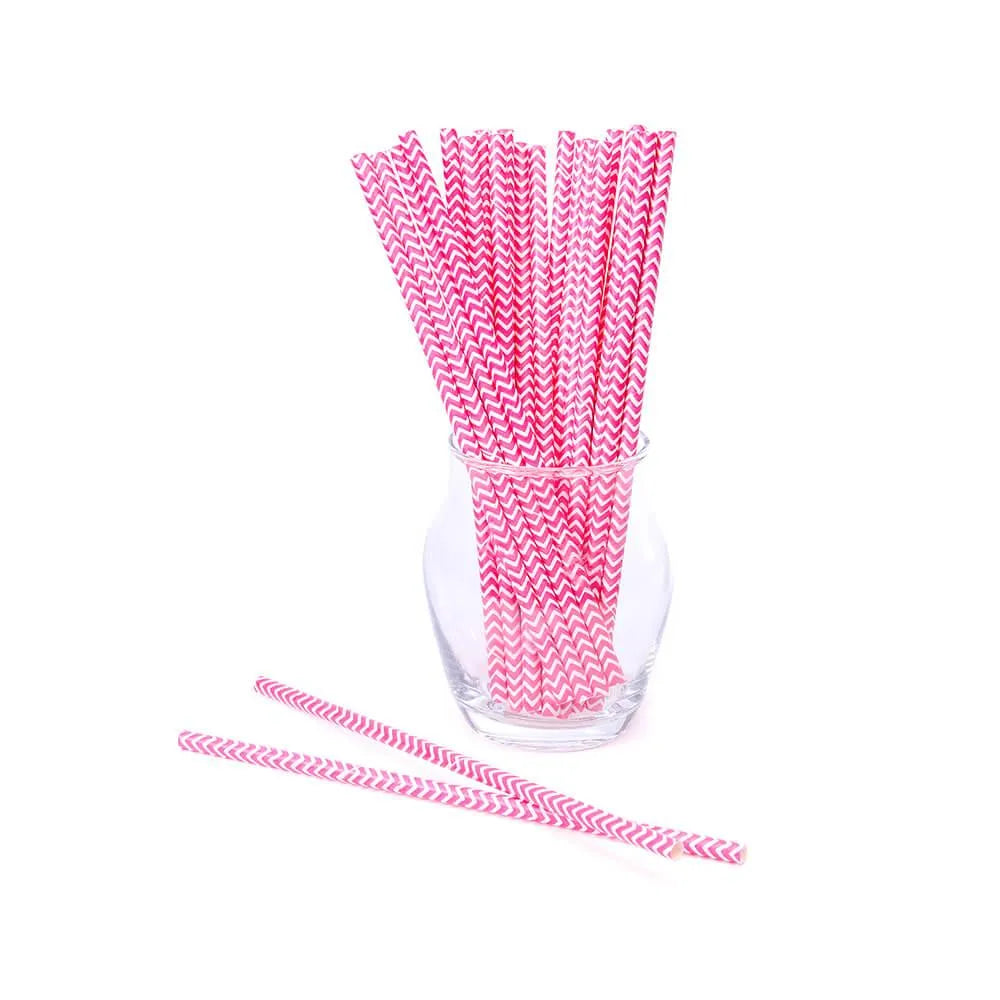 Paper 7.75-Inch Drinking Straws - Pink Chevron Stripes: 25-Piece Pack