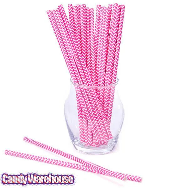 Paper 7.75-Inch Drinking Straws - Pink Chevron Stripes: 25-Piece Pack