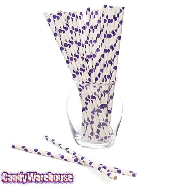 Paper 7.75-Inch Drinking Straws - Purple Polka Dots: 25-Piece Pack