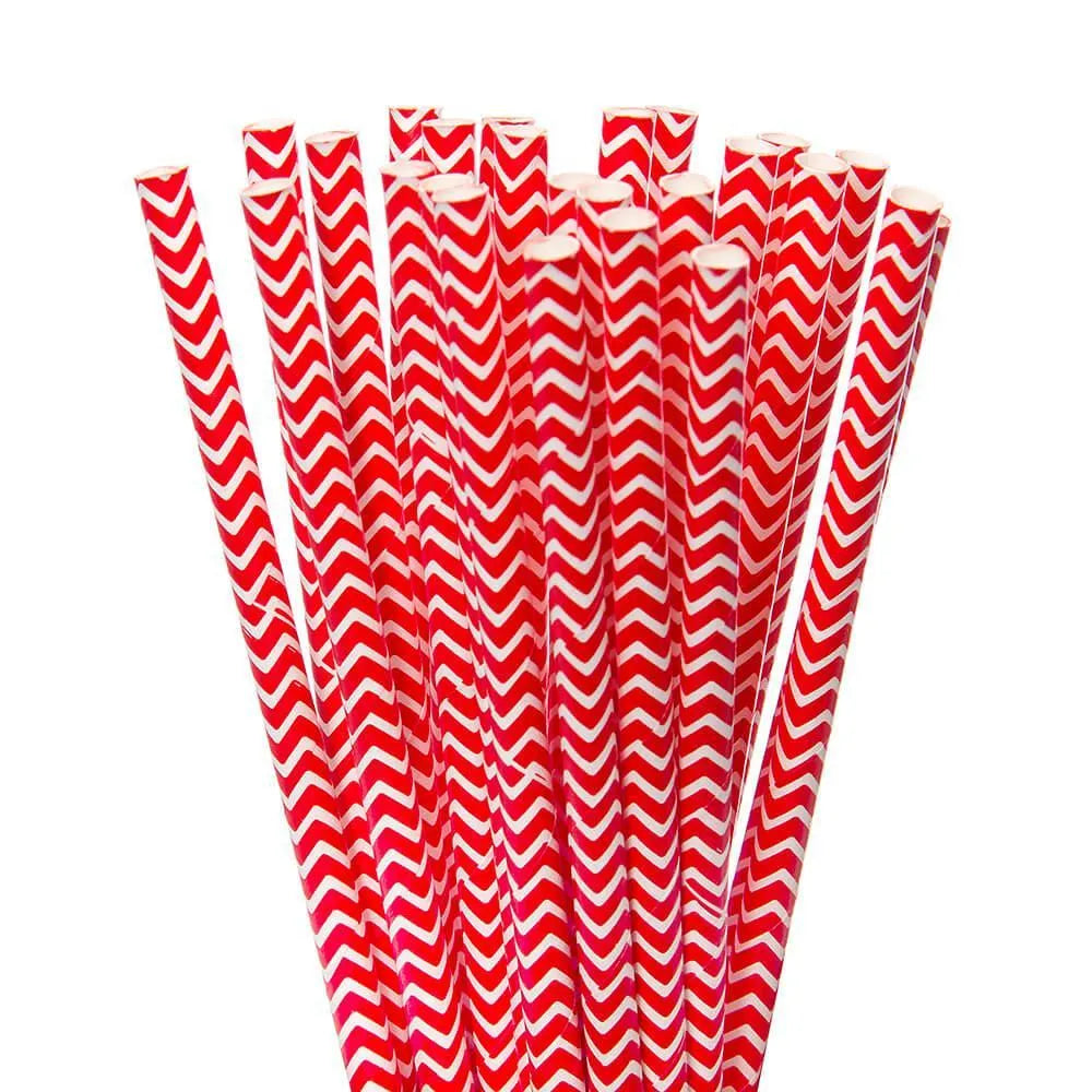 Paper 7.75-Inch Drinking Straws - Red Chevron Stripes: 25-Piece Pack