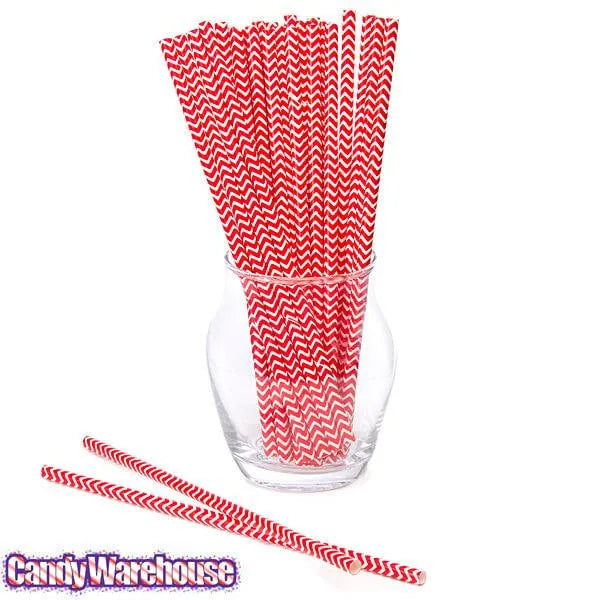 Paper 7.75-Inch Drinking Straws - Red Chevron Stripes: 25-Piece Pack