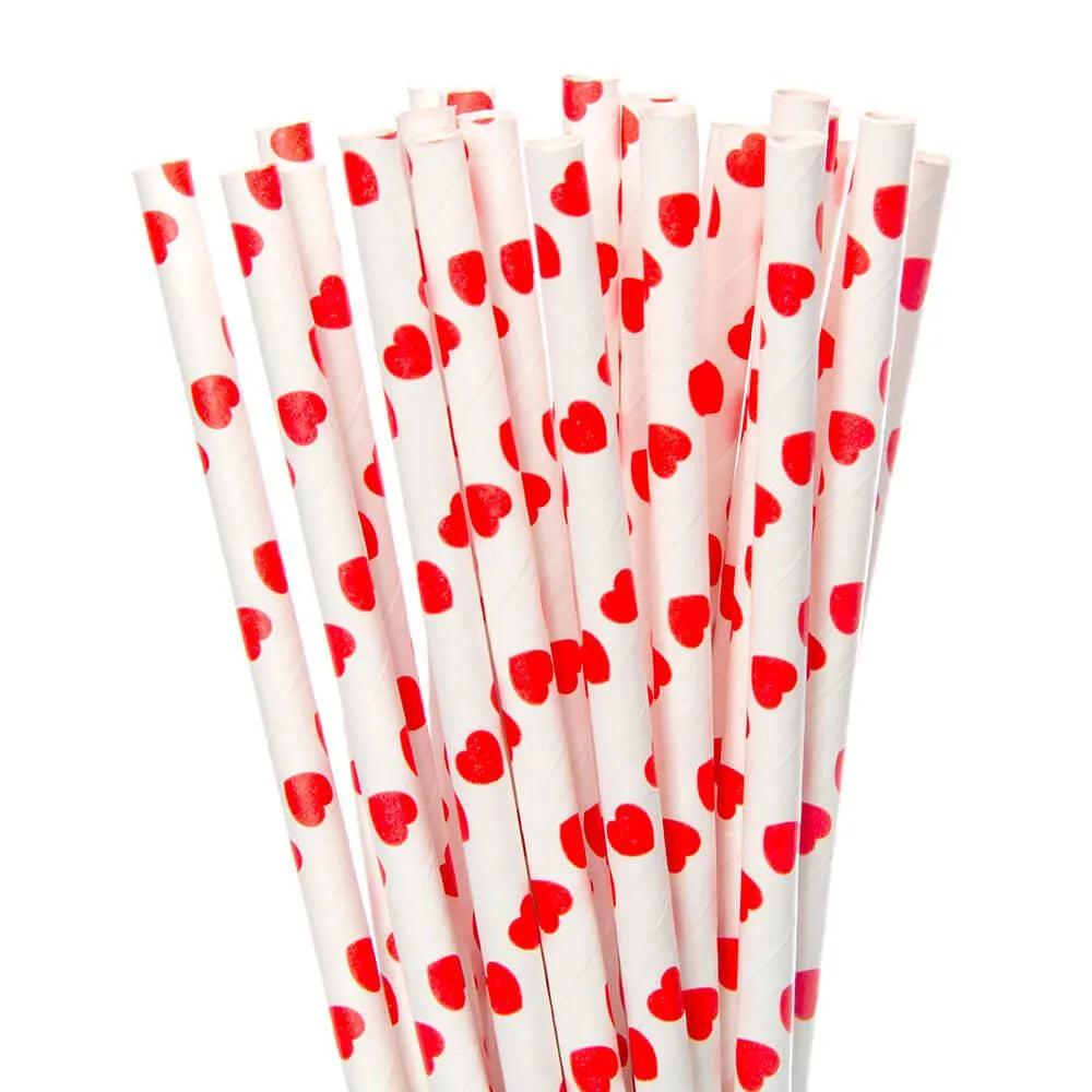 Paper 7.75-Inch Drinking Straws - Red Hearts: 25-Piece Pack