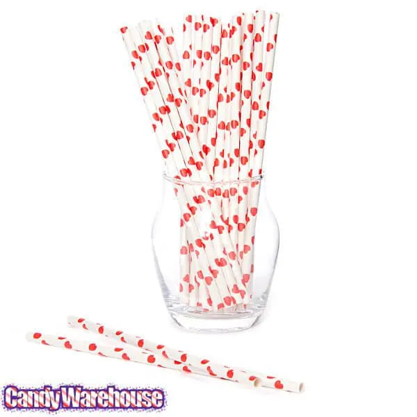 Paper 7.75-Inch Drinking Straws - Red Hearts: 25-Piece Pack