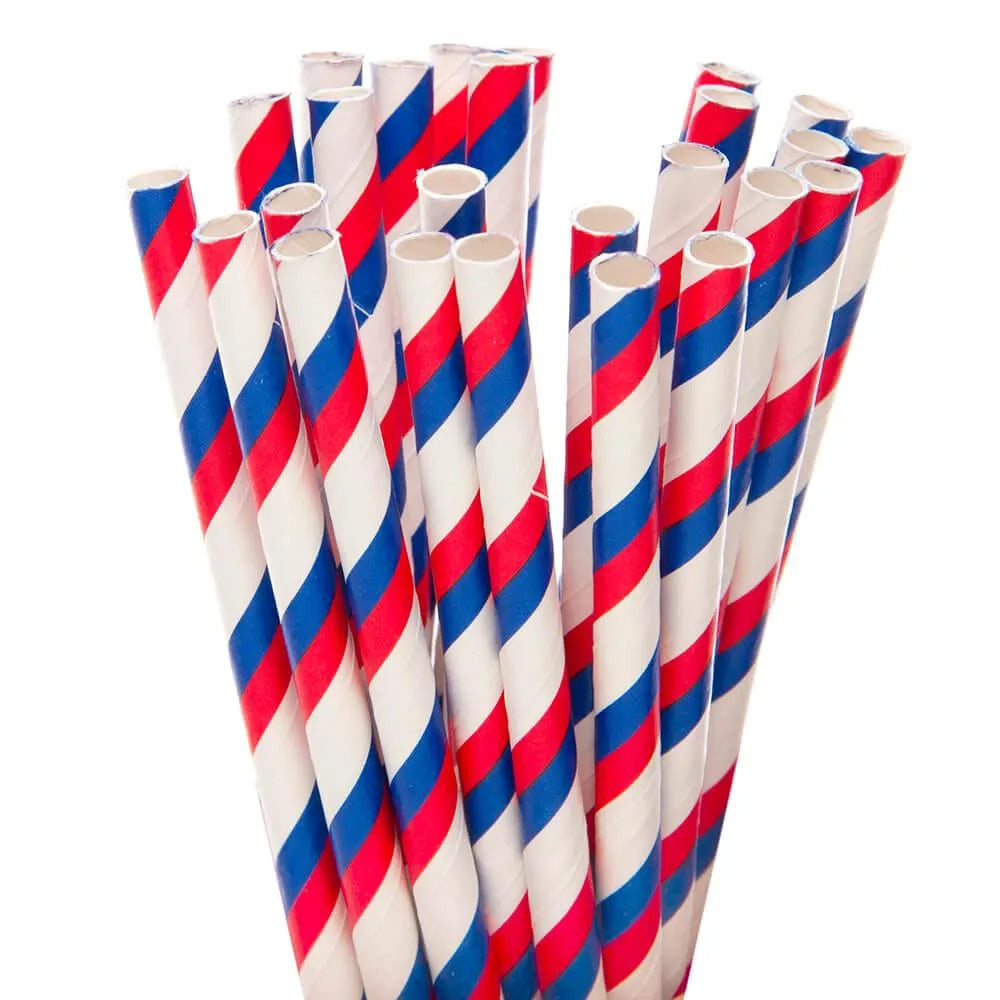 Paper 7.75-Inch Drinking Straws - Red White and Blue Stripes: 25-Piece Pack