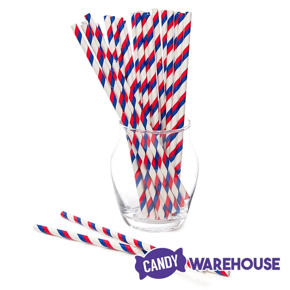 Paper 7.75-Inch Drinking Straws - Red White and Blue Stripes: 25-Piece Pack