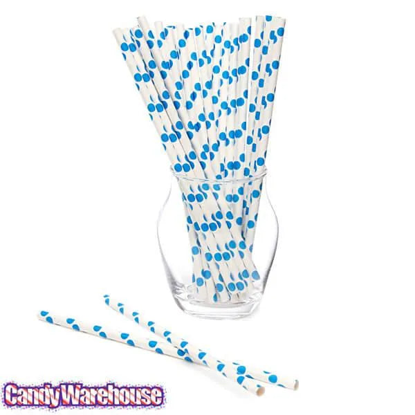 Paper 7.75-Inch Drinking Straws - Royal Blue Polka Dots: 25-Piece Pack