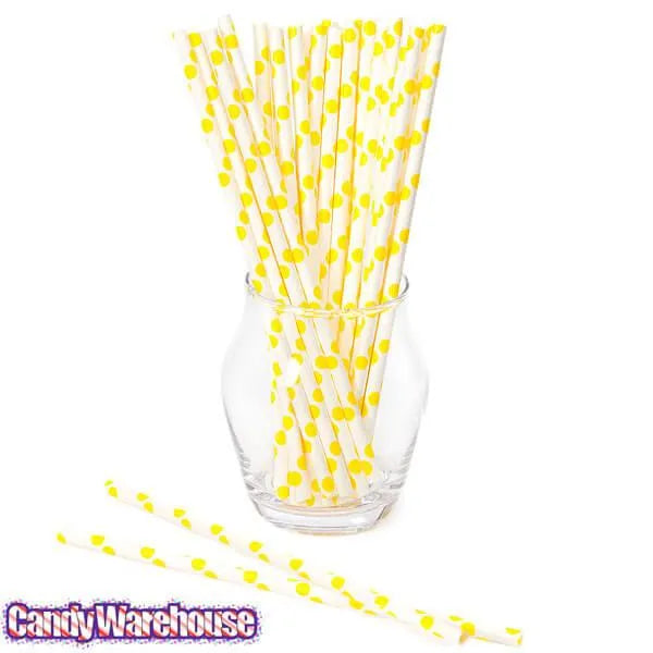 Paper 7.75-Inch Drinking Straws - Yellow Polka Dots: 25-Piece Pack