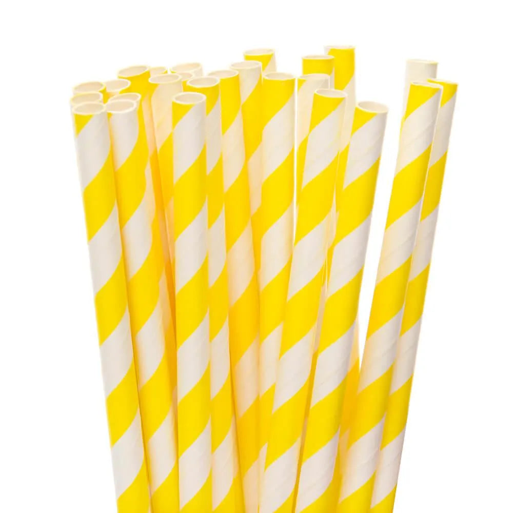 Paper 7.75-Inch Drinking Straws - Yellow Stripes: 25-Piece Pack