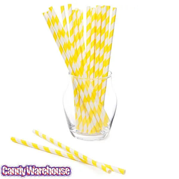 Paper 7.75-Inch Drinking Straws - Yellow Stripes: 25-Piece Pack