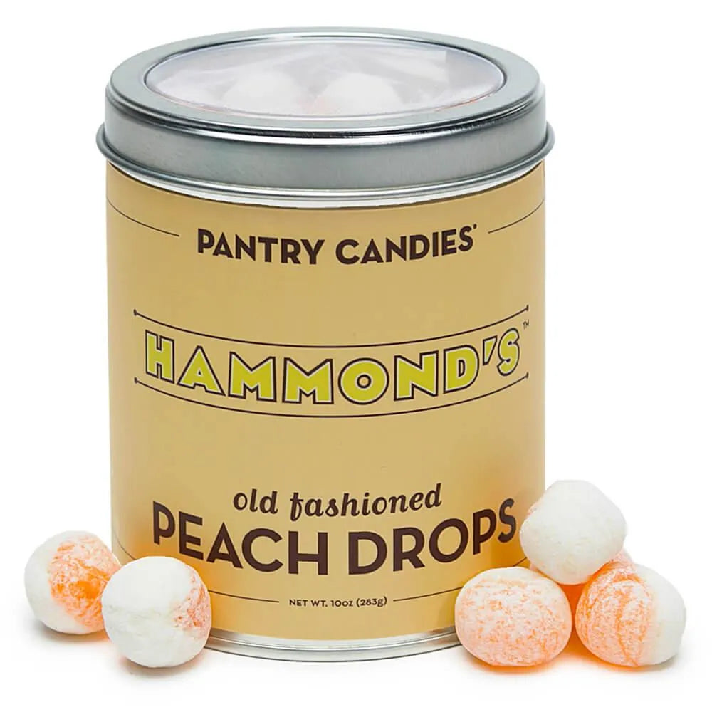 Peach Drops Hard Candy: 10-Ounce Tin