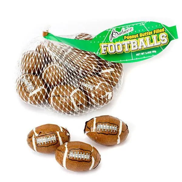 Peanut Butter Filled Chocolate Footballs in Mesh Bags: 18-Piece Box