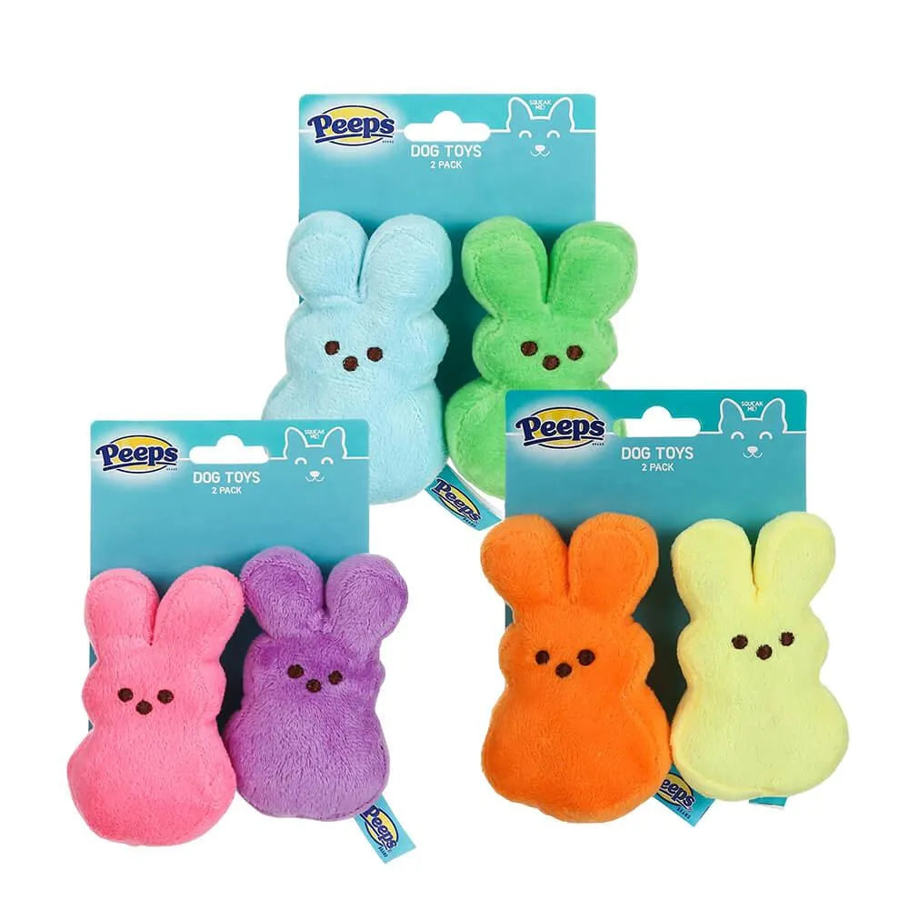 Peeps Assorted Bunnies Plush Squeaker Pet Toy: 2-Piece Pack