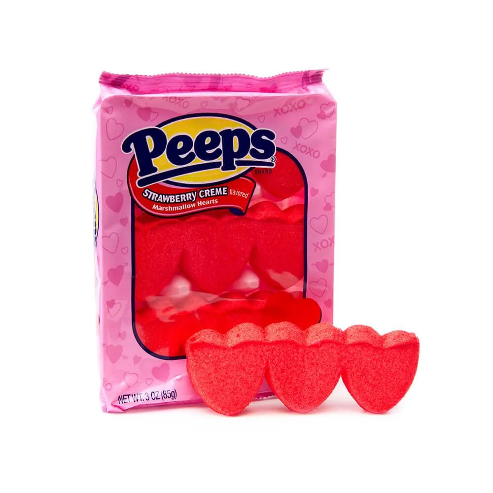 Peeps Marshmallow Hearts Candy 9-Packs - Strawberry Creme: 24-Piece Case