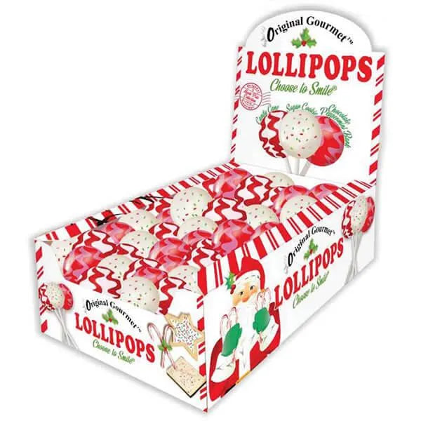 Peppermint Bark, Candy Cane, and Sugar Cookie Christmas Ball Lollipops: 48-Piece Display