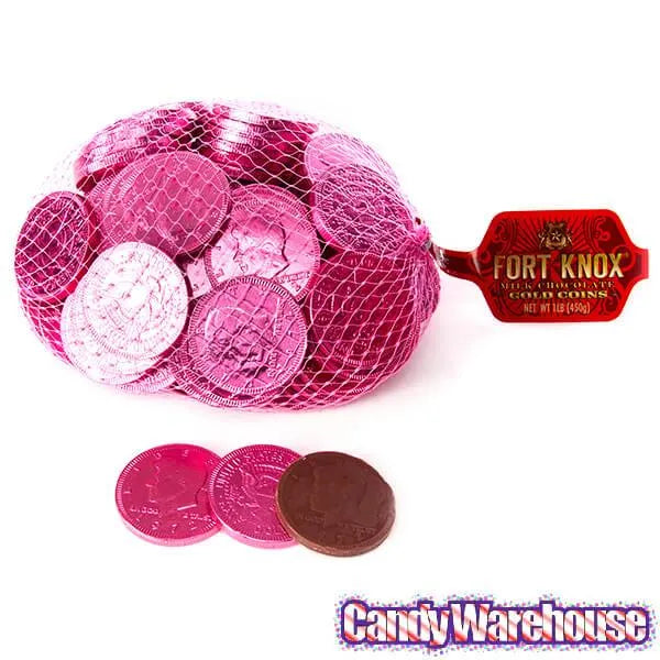 Pink Foiled Milk Chocolate Coins: 1LB Bag