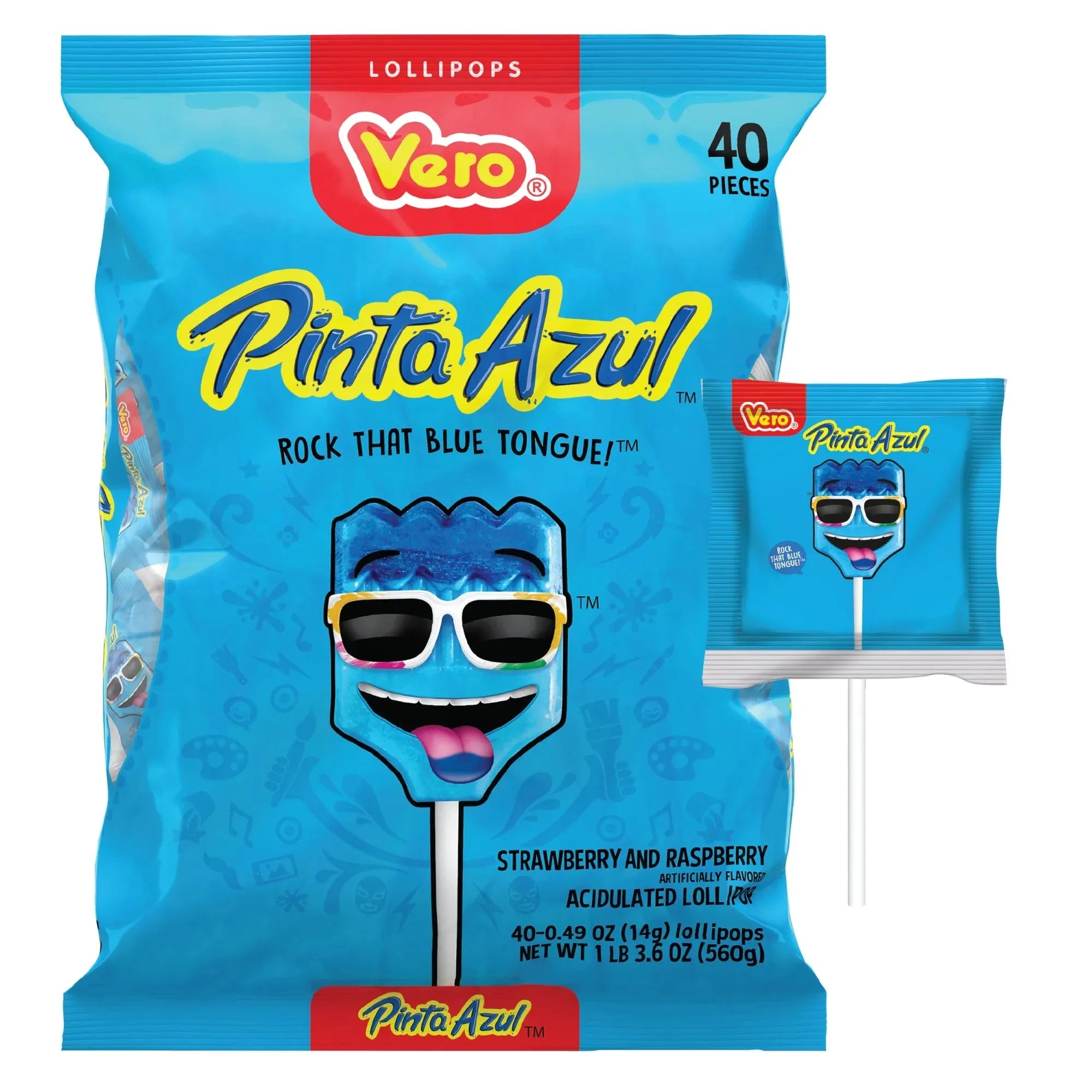 Vero Pinta Azul Lollipops: 40-Piece Bag