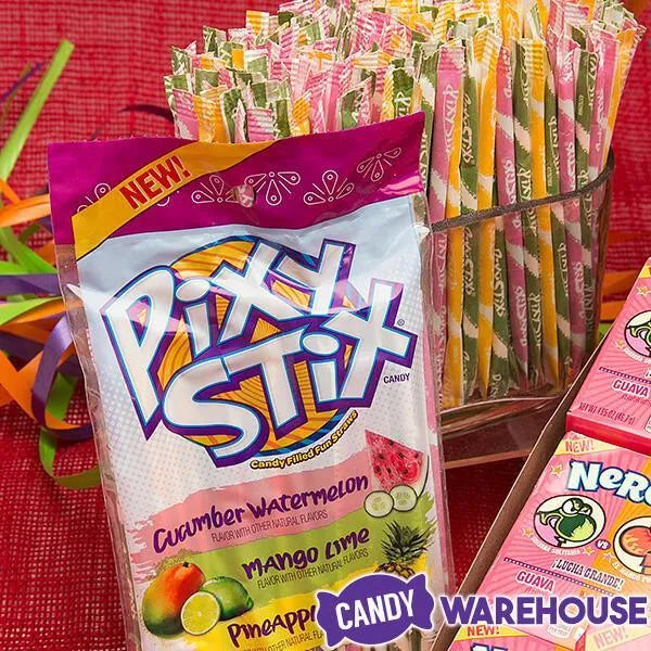 Pixy Stix Candy Powder Straws Bags - Cucumber Watermelon, Mango Lime, & Pineapple: 12-Piece Box