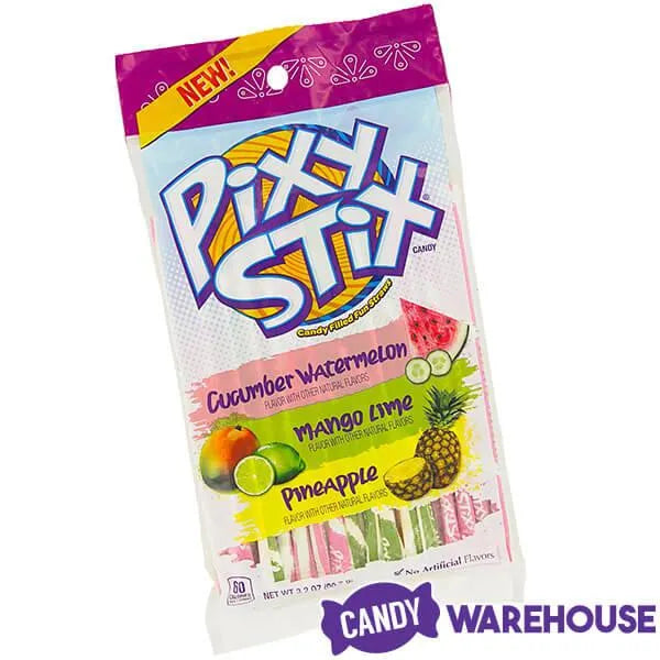 Pixy Stix Candy Powder Straws Bags - Cucumber Watermelon, Mango Lime, & Pineapple: 12-Piece Box