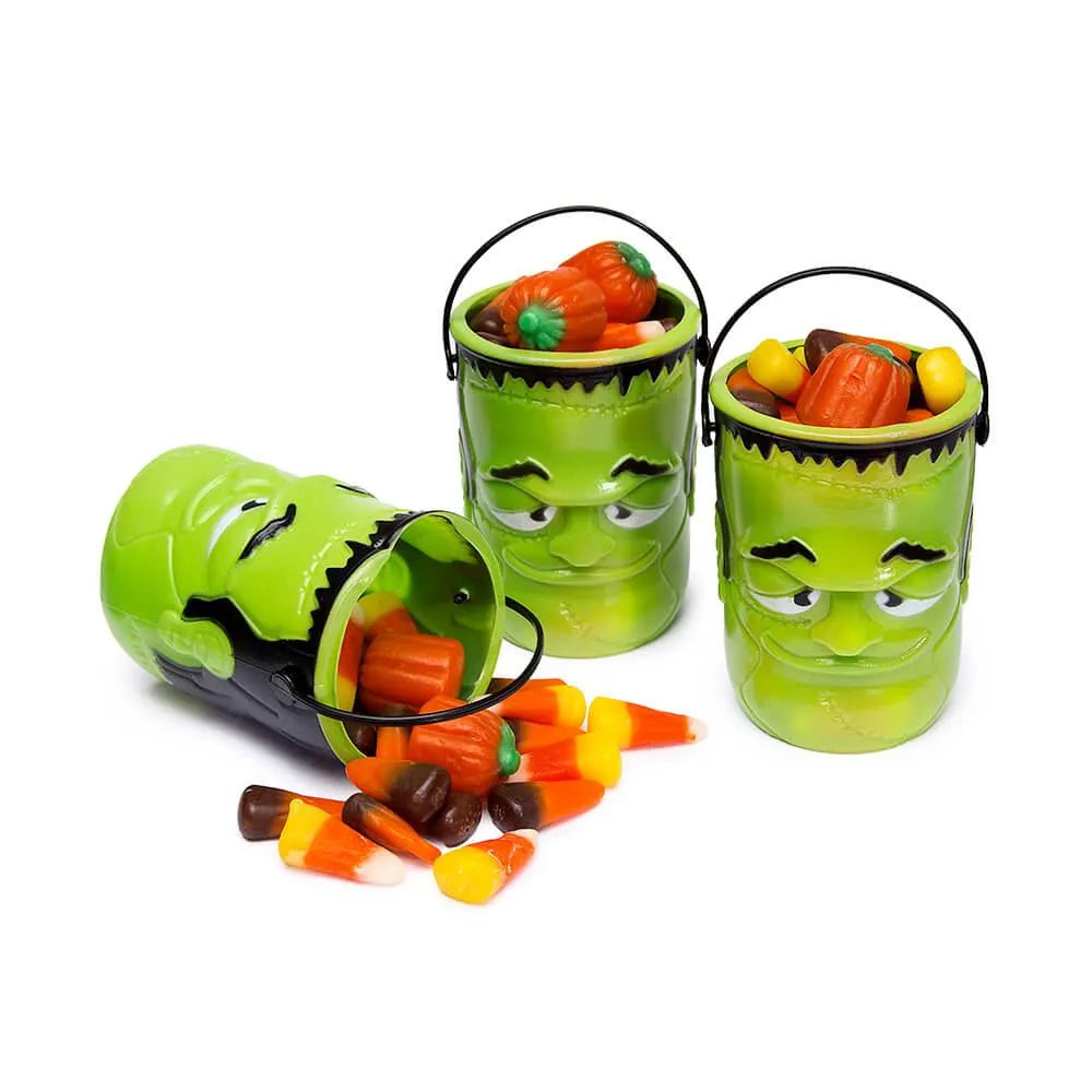 Plastic Mini Green Monster Pails with Handles: 12-Piece Set