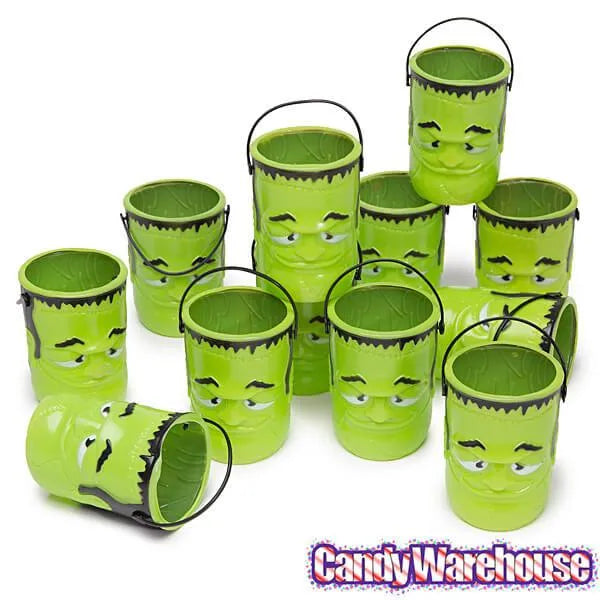 Plastic Mini Green Monster Pails with Handles: 12-Piece Set