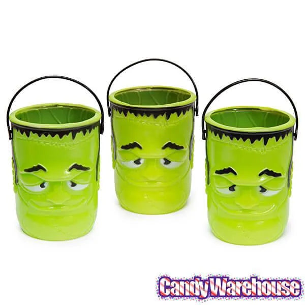 Plastic Mini Green Monster Pails with Handles: 12-Piece Set