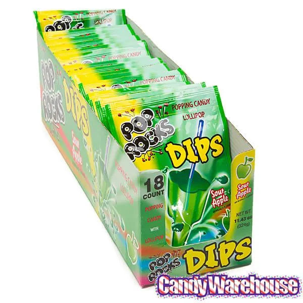 Pop Rocks Dips Candy Packs - Sour Apple: 18-Piece Box