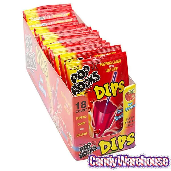 Pop Rocks Dips Candy Packs - Sour Strawberry: 18-Piece Box