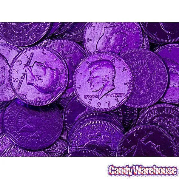 Purple Foiled Milk Chocolate Coins: 1LB Bag