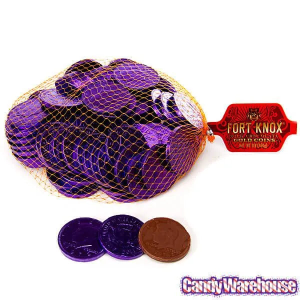 Purple Foiled Milk Chocolate Coins: 1LB Bag