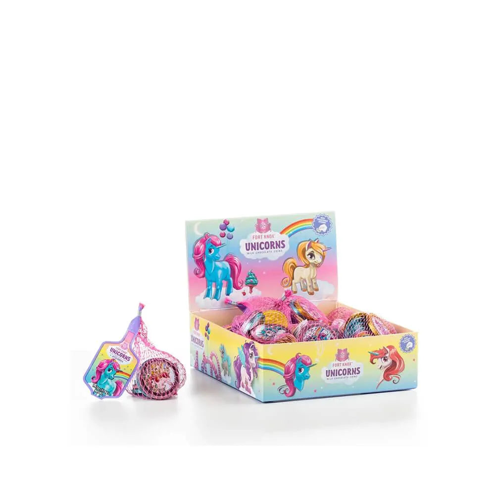 Rainbow Pony Unicorn Foiled Milk Chocolate Coins in Mesh Bags: 18-Piece Box