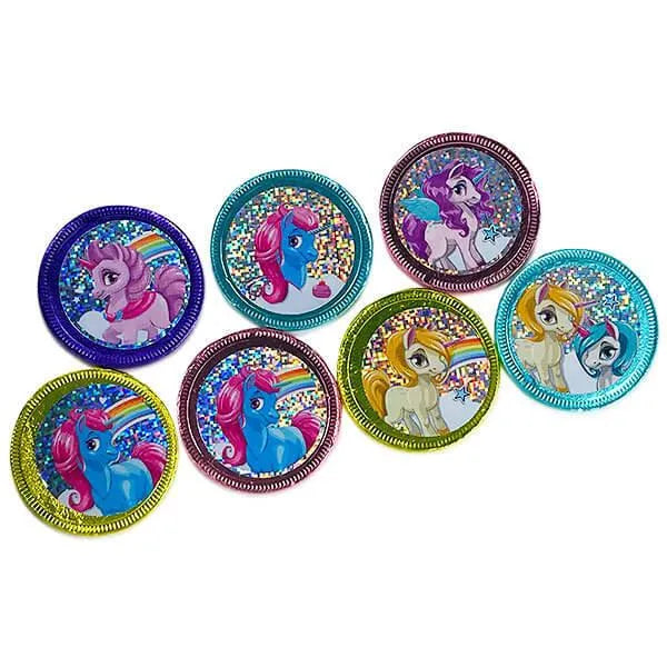 Rainbow Pony Unicorn Foiled Milk Chocolate Coins in Mesh Bags: 18-Piece Box