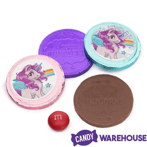 Rainbow Pony Unicorn Foiled Milk Chocolate Coins in Mesh Bags: 18-Piece Box