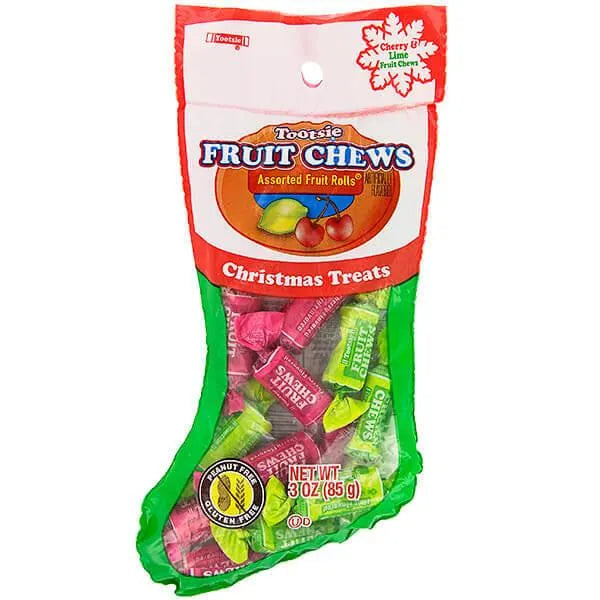 Red & Green Tootsie Roll Fruit Chews in Christmas Stockings: 24-Piece Case