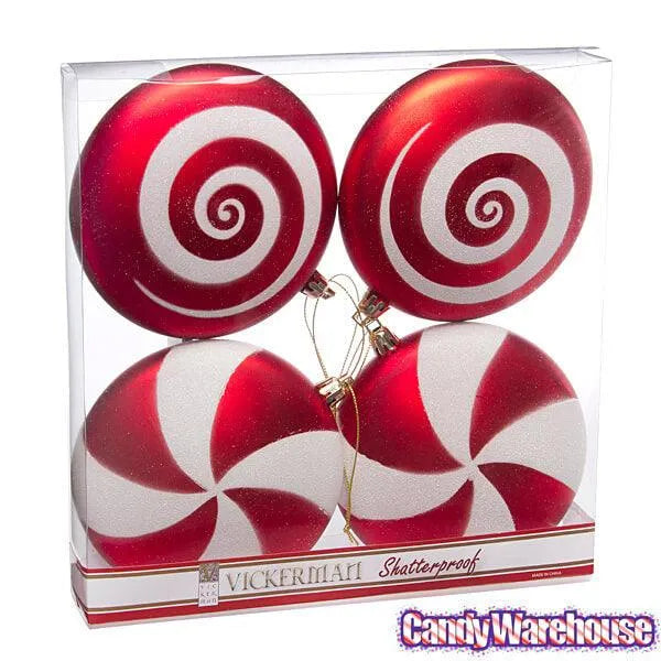 Red Candy Swirl Ornaments - 4.75 Inch: 4-Piece Box