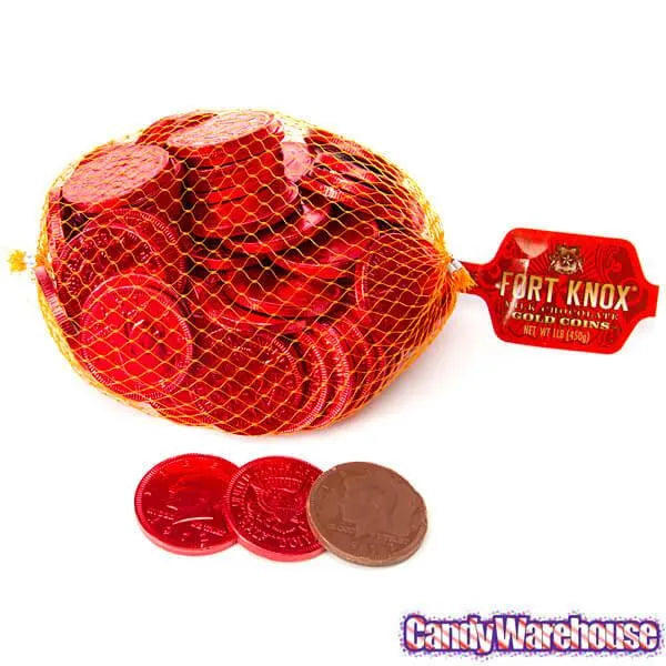 Red Foiled Milk Chocolate Coins: 1LB Bag