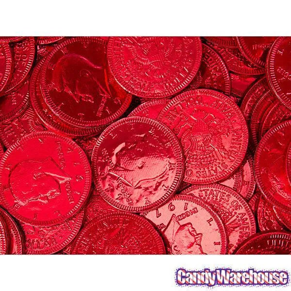 Red Foiled Milk Chocolate Coins: 1LB Bag