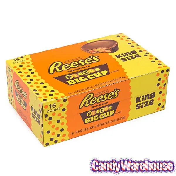 Reese's Peanut Butter Big Cups Stuffed with Reese's Pieces Candy King Size Packs: 16-Piece Box