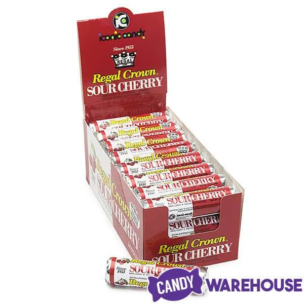 Regal Crown Sour Cherry Hard Candy Rolls: 24-Piece Box