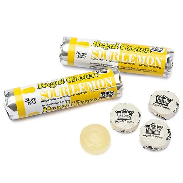 Regal Crown Sour Lemon Hard Candy Rolls: 24-Piece Box